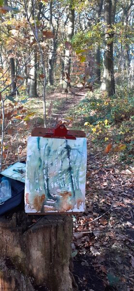Woods next to the golf course. Watercolour.