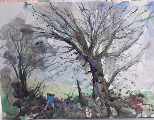 Across the field, watercolour.