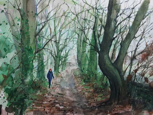 Lucy walking up Robinbrook Lane