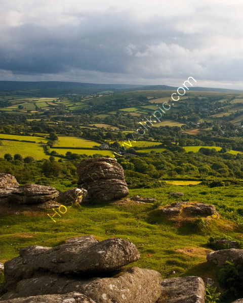 Dartmoor farmland and cloudy skies, near Widdicombe-in-the-moor, Devon