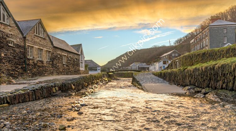 February The river Valency in Boscastle harbour.