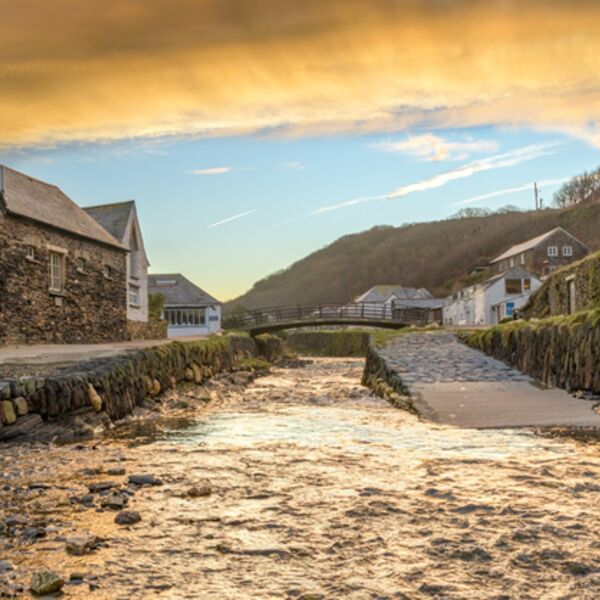 February The river Valency in Boscastle harbour.