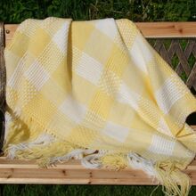 Yellow & White Patchwork Acrylic Blanket or Throw