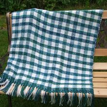 Checked Acrylic Blanket or Throw in Green,Blue and White