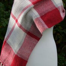 Red,Grey and White Wool Wrap or Shawl