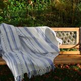 Wool blanket in ecru and blue