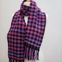Chunky Purple and Pink Wool Checked Scarf