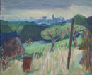 August Apples and the City<br>
acrylic on canvas 30x25 cm