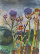 cardoons in flower watercolour 52x42cm SOLD
