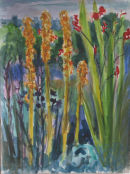 foxgloves to seed with lucifer watercolour 54x42cm SOLD