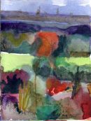 tree turned orange watercolour 18x13cm
