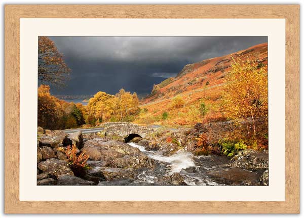 Ashness Bridge in Autumn 1, including light ash frame & mount