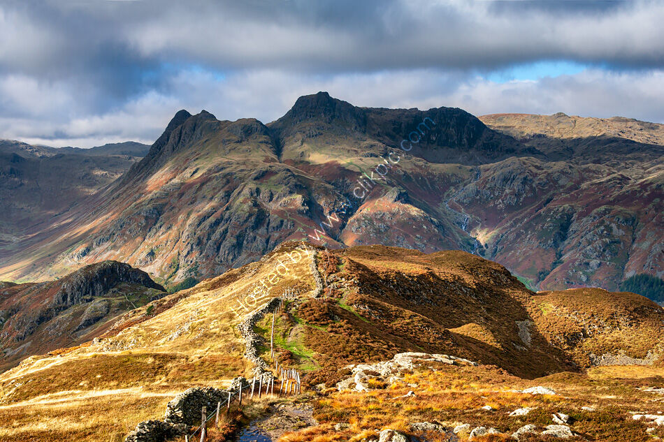 Langdale Pikes from Lingmoor Fell Summit.