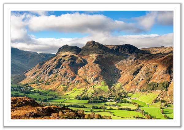 Langdale Pikes from Lingmoor Fell.