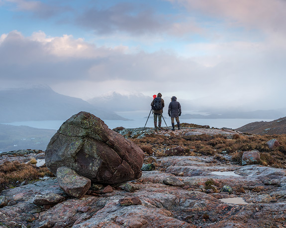 'David and Guy waiting for the snow shower to clear'