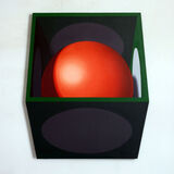 Red Sphere White Discs, Acrylic Canvas Board, 72 x 85cm