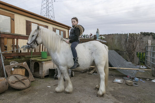 Alesha on pony, halting site, Dublin, Ireland 2018