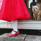 Alesha's Red Dress and Shoes, roadside campsite, Tipperary, Ireland New Year Day 2019