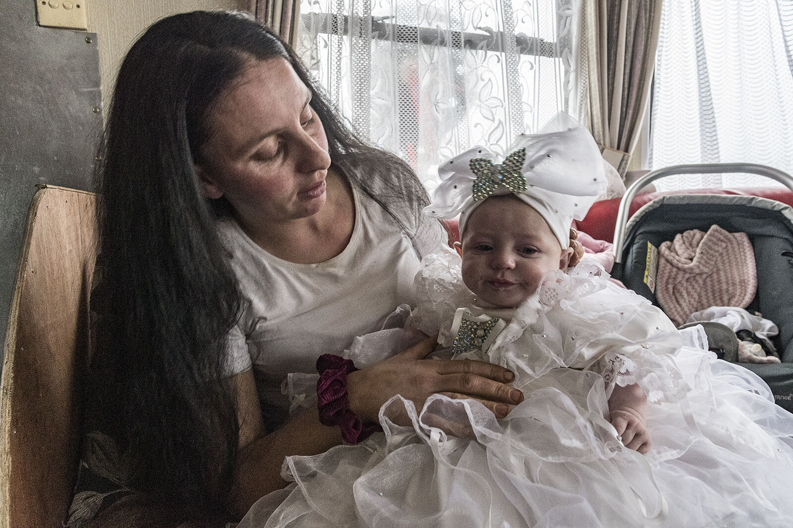Biddy and Nellie-Rose in Her Christening Dress, Tipperary, Ireland 2020