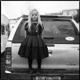 Elizabeth with Puppy in truck, Ballinasloe, Galway, Ireland 2011