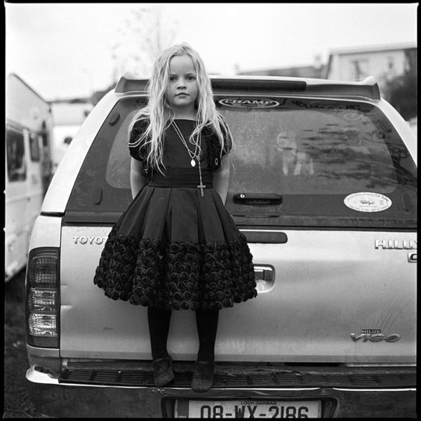 Elizabeth with Puppy in truck, Ballinasloe, Galway, Ireland 2011