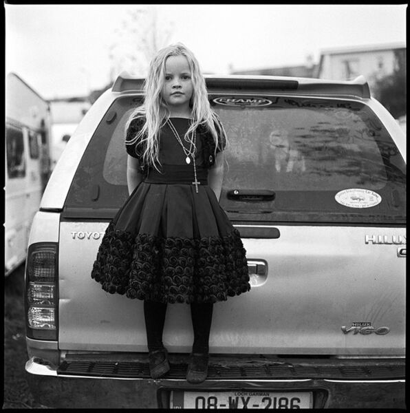 Elizabeth with Puppy in truck, Ballinasloe, Galway, Ireland 2011