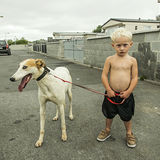 Boy and his pet lurcher, halting site, Limerick, Ireland 2018
