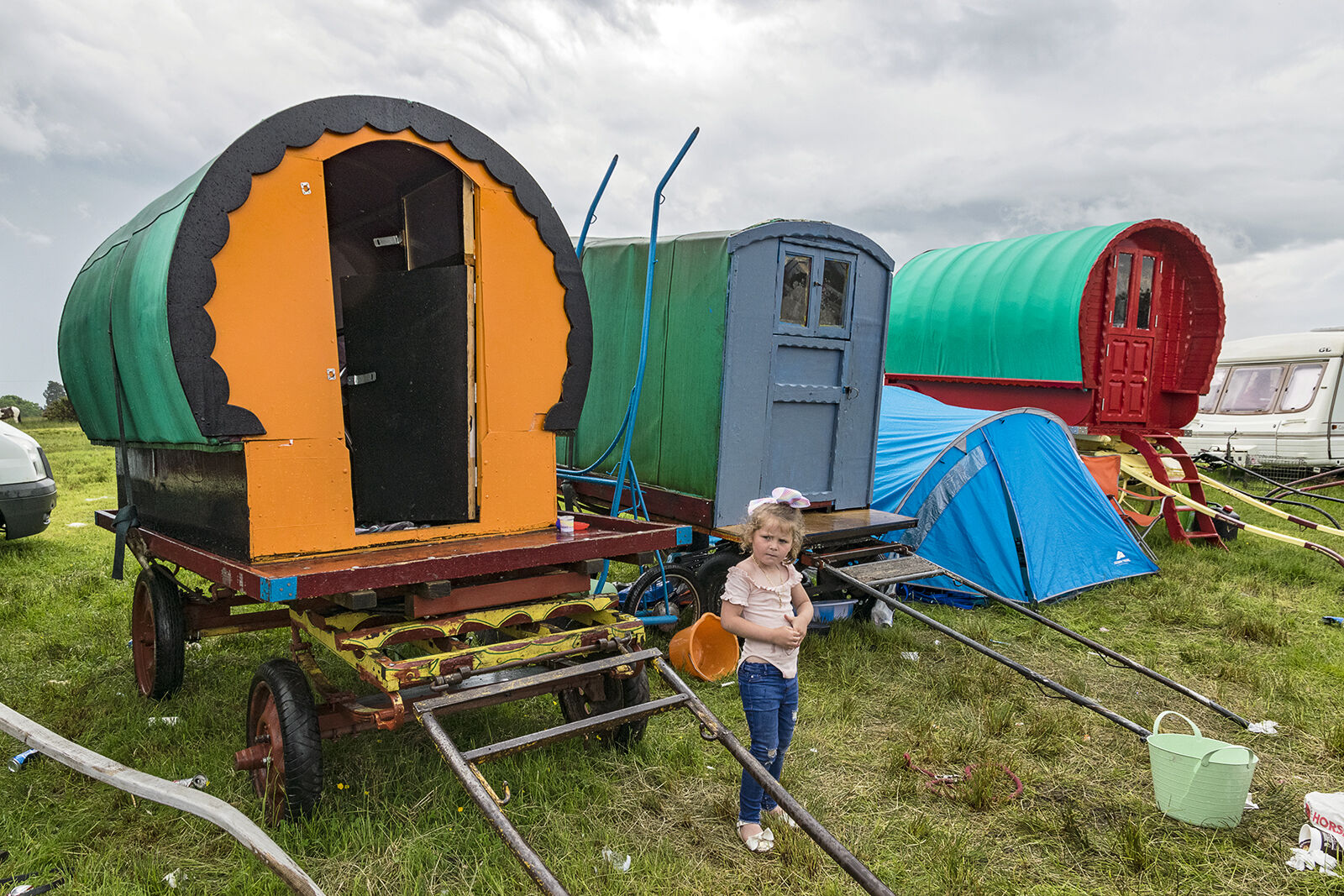 Girl and Three Caravans, Appleby, UK 2018
