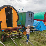 Girl and Three Caravans, Appleby, UK 2018
