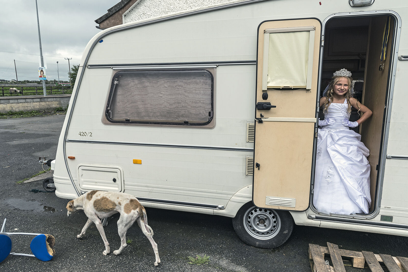 Kelly at door on her first holy communion, Tipperary, Ireland 2019