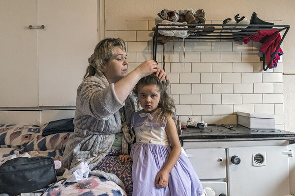Geraldine fixing Leanne's Hair, Galway, Ireland 2020