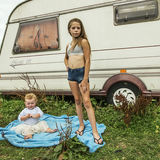 Prisciilla and younger sister Maggie, roadside campsite, Tipperary, Ireland 2018