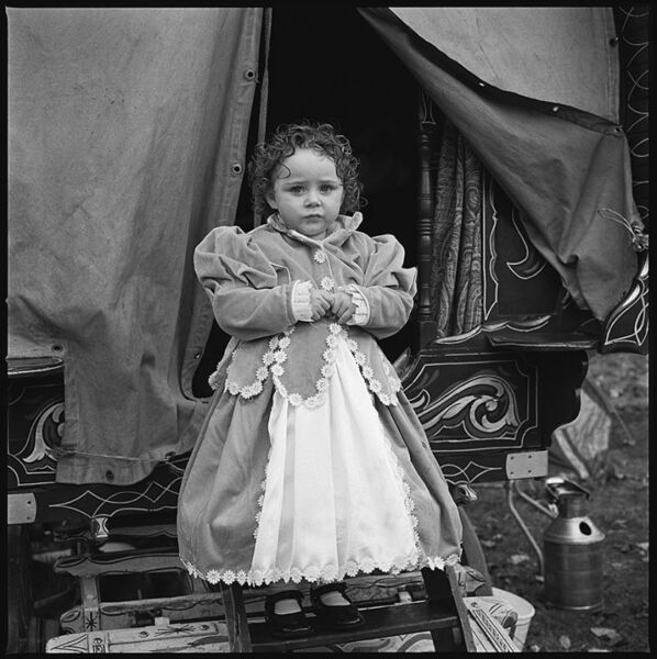 Little Girl in front of Traditional Caravan, Ballinasloe, Galway, Ireland 2011