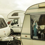 Shrine thru window, roadside campsite, Dublin, Ireland 2019