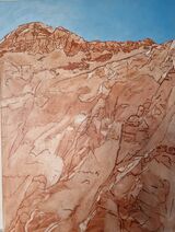 Under painting of burnt sienna and Ist layer of sky completed