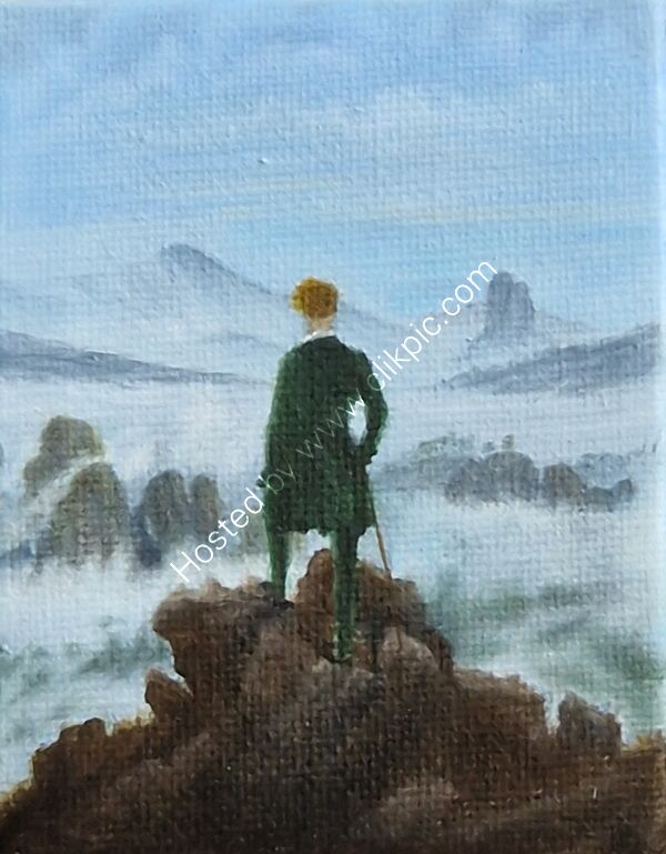 Silverdale Arnside Miniature oil Casper David Freidrich wanderer sea fog miniature oil masterpiece mini