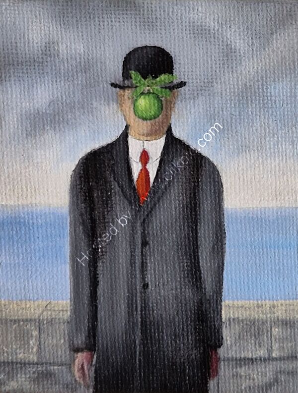 Oil miniature Magrittee Rene Son of Man masterpiece Silverdale Art festival