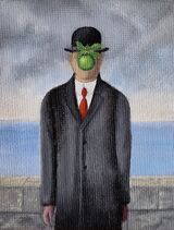 Oil miniature Magrittee Rene Son of Man masterpiece Silverdale Art festival
