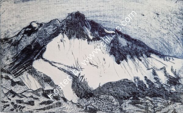 Kanchenjunga from Dzongri Sikkim drypoint monoprint