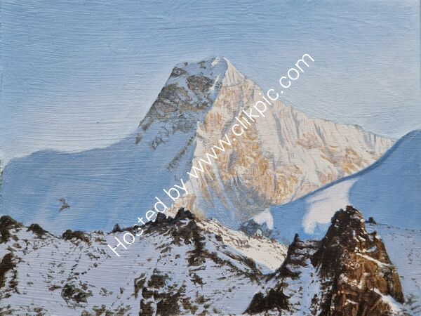 Miniature original Kanchenjunga India oil painting Jannu east Sikkim Nepal Singalia ridge