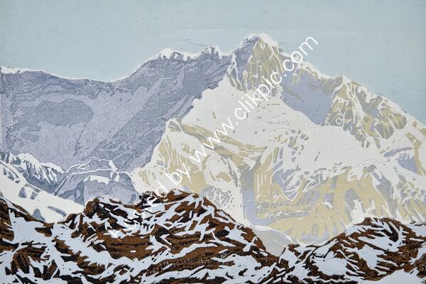 Kanchenjunga reduction linocut print