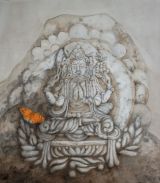 Himalayan Fritillary Butterfly on Mani stone watercolour painting