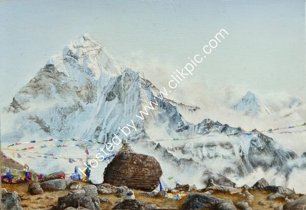Ama Dablam memorial oil miniature painting sagarmatha Chukpi Lhara Everest Thukla pass
