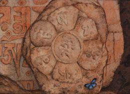 Purple Sapphire butterfly on Mani stone watercolour miniature