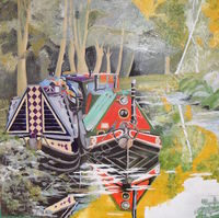 narrowboat rally, oil painting on board, basingstoke canal,