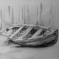 wooden rowing boat, Cornwall