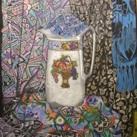 pitcher jug, pastel painting, still-life.