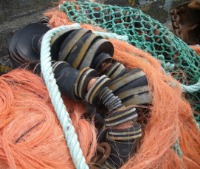 orange nets and floats, Cornwall