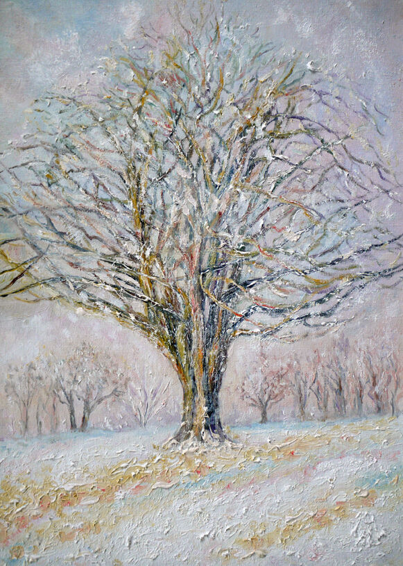 "THE VILLAGE MAPLE --- WINTER " OIL