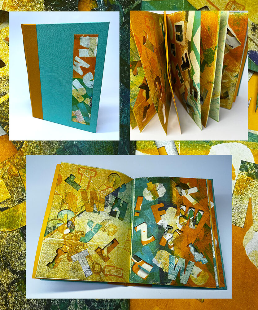 mono printing cut out letters pamphlet book monthly challenge